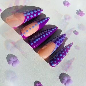 Purple and Peach Polka Dot Press-On Nails